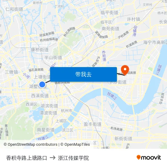 香积寺路上塘路口 to 浙江传媒学院 map