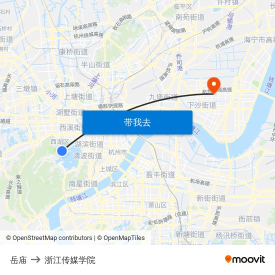 岳庙 to 浙江传媒学院 map