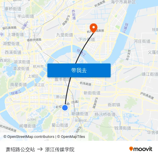 萧绍路公交站 to 浙江传媒学院 map
