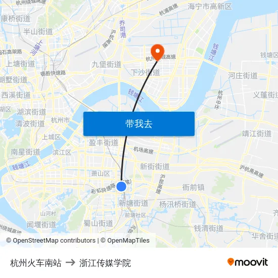 杭州火车南站 to 浙江传媒学院 map