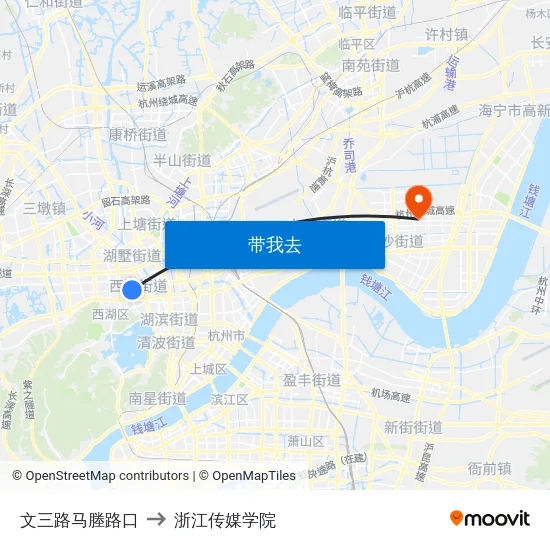 文三路马塍路口 to 浙江传媒学院 map