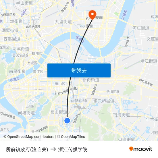 所前镇政府(渔临关) to 浙江传媒学院 map