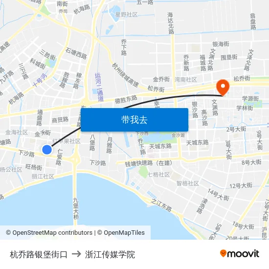 杭乔路银堡街口 to 浙江传媒学院 map