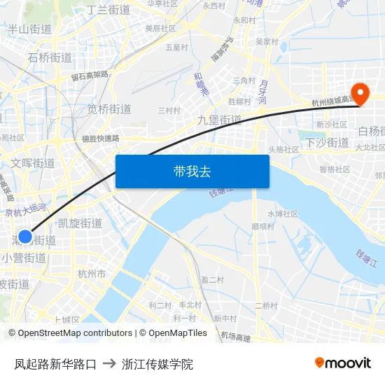 凤起路新华路口 to 浙江传媒学院 map
