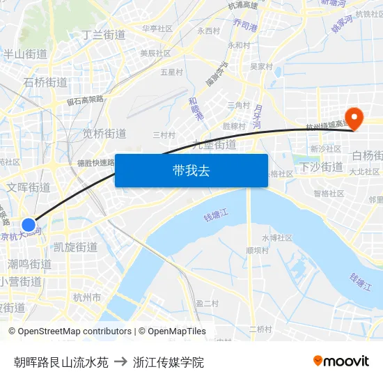 朝晖路艮山流水苑 to 浙江传媒学院 map