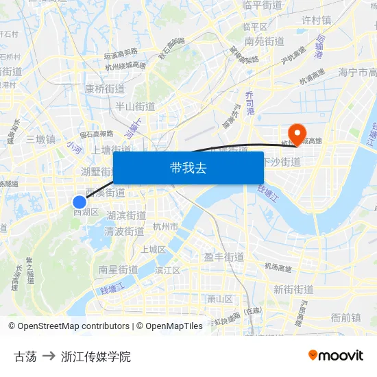 古荡 to 浙江传媒学院 map