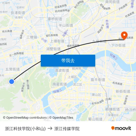 浙江科技学院(小和山) to 浙江传媒学院 map