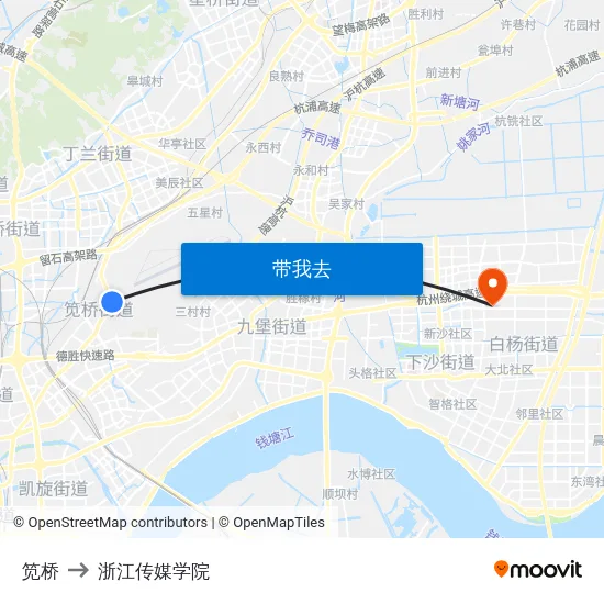笕桥 to 浙江传媒学院 map