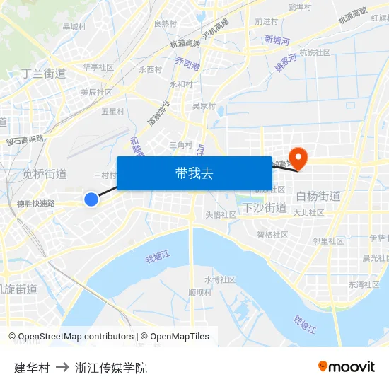 建华村 to 浙江传媒学院 map