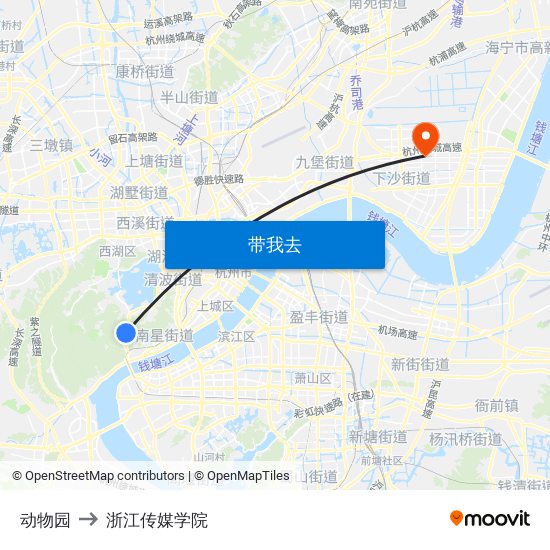 动物园 to 浙江传媒学院 map