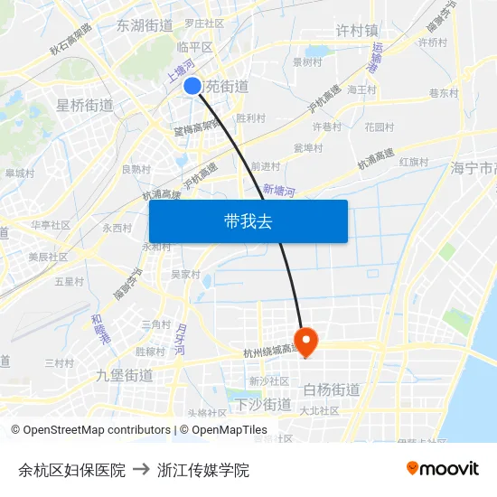 余杭区妇保医院 to 浙江传媒学院 map
