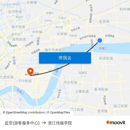 盐官(游客服务中心) to 浙江传媒学院 map
