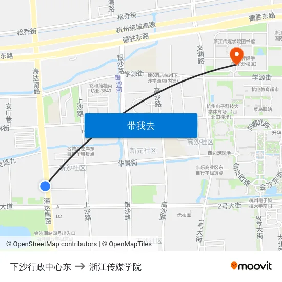 下沙行政中心东 to 浙江传媒学院 map