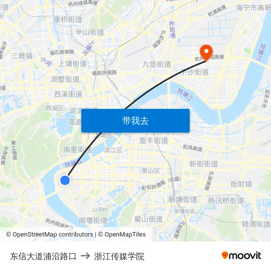 东信大道浦沿路口 to 浙江传媒学院 map
