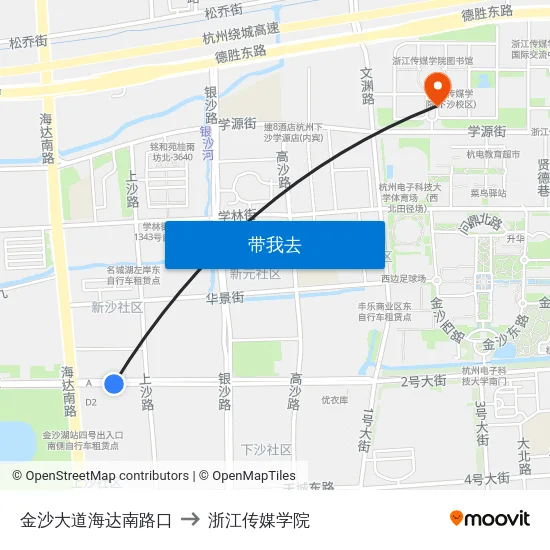 金沙大道海达南路口 to 浙江传媒学院 map