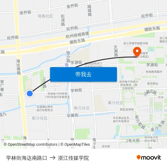 学林街海达南路口 to 浙江传媒学院 map