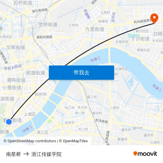 南星桥 to 浙江传媒学院 map