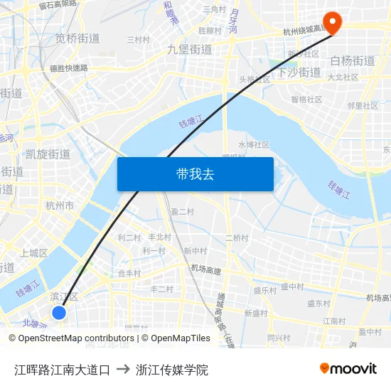 江晖路江南大道口 to 浙江传媒学院 map