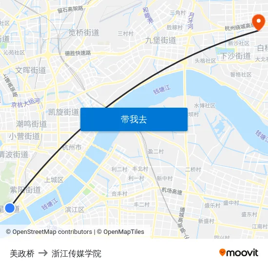 美政桥 to 浙江传媒学院 map