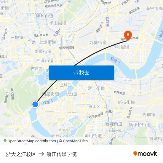 浙大之江校区 to 浙江传媒学院 map