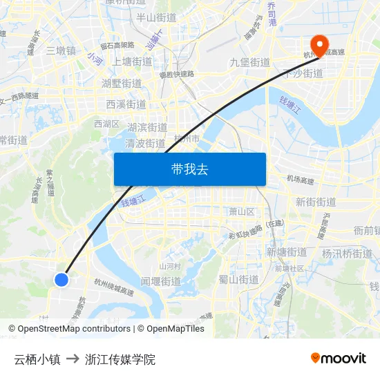 云栖小镇 to 浙江传媒学院 map