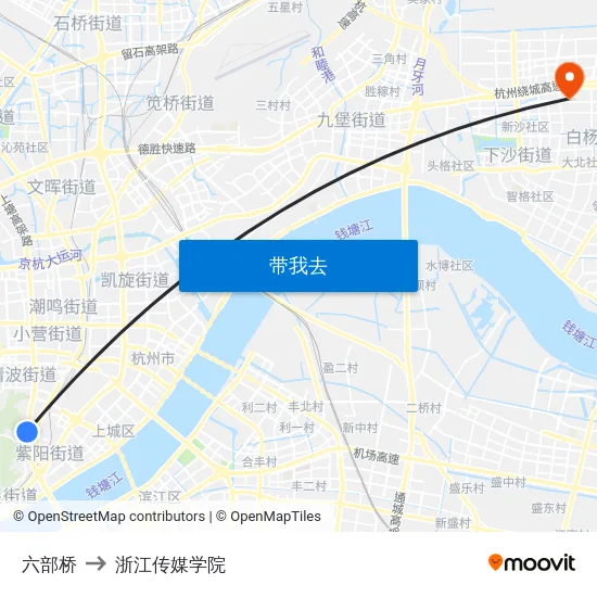 六部桥 to 浙江传媒学院 map
