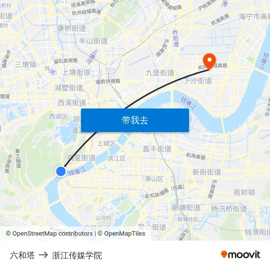 六和塔 to 浙江传媒学院 map