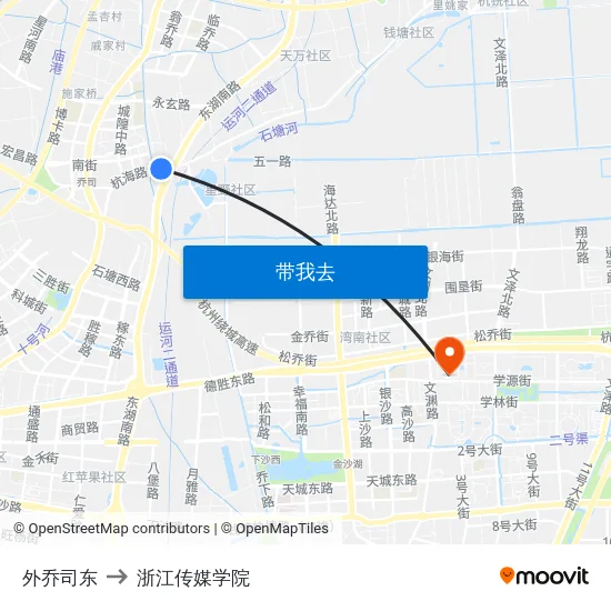 外乔司东 to 浙江传媒学院 map