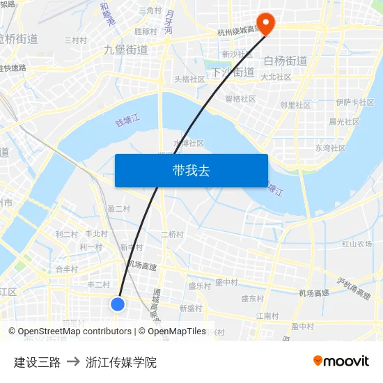 建设三路 to 浙江传媒学院 map