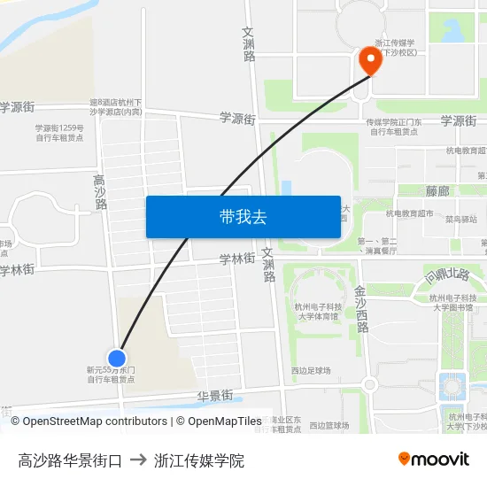 高沙路华景街口 to 浙江传媒学院 map