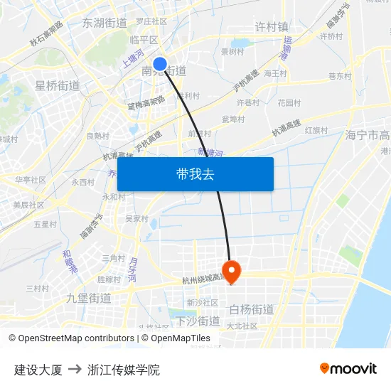 建设大厦 to 浙江传媒学院 map