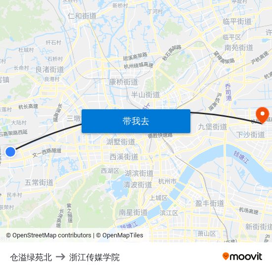 仓溢绿苑北 to 浙江传媒学院 map