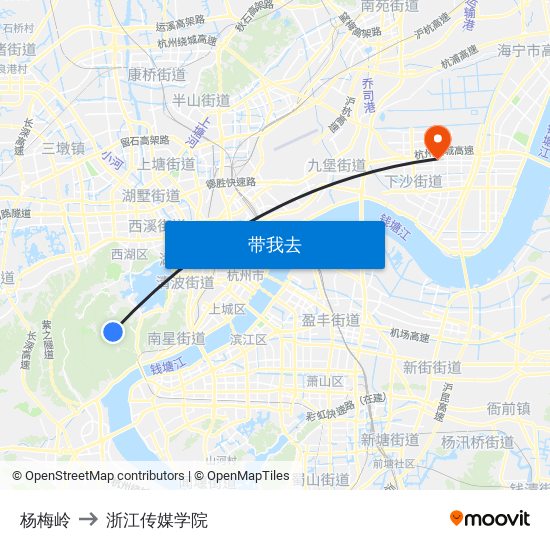 杨梅岭 to 浙江传媒学院 map