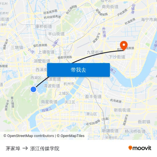 茅家埠 to 浙江传媒学院 map