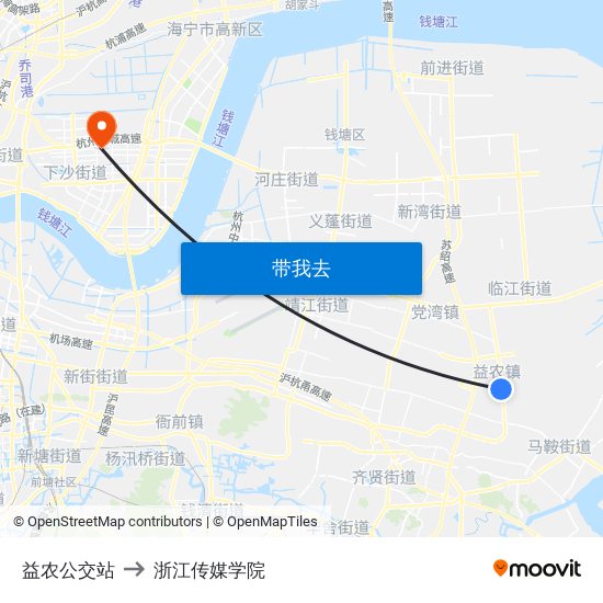 益农公交站 to 浙江传媒学院 map