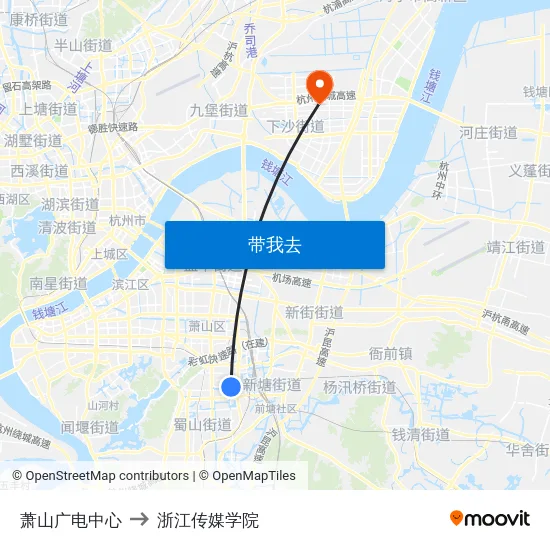 萧山广电中心 to 浙江传媒学院 map