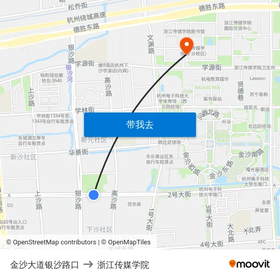金沙大道银沙路口 to 浙江传媒学院 map