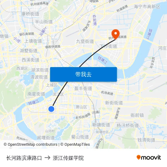长河路滨康路口 to 浙江传媒学院 map
