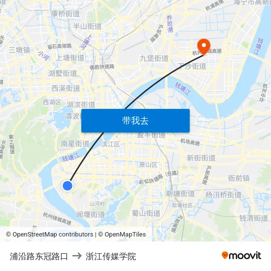 浦沿路东冠路口 to 浙江传媒学院 map