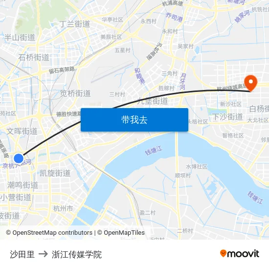 沙田里 to 浙江传媒学院 map