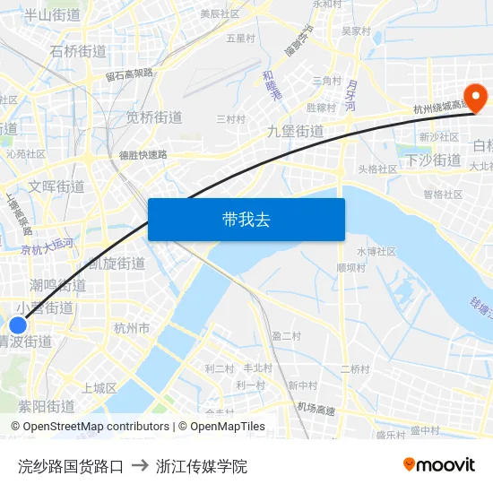 浣纱路国货路口 to 浙江传媒学院 map