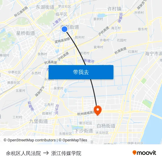 余杭区人民法院 to 浙江传媒学院 map