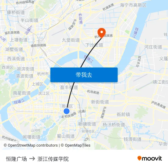 恒隆广场 to 浙江传媒学院 map