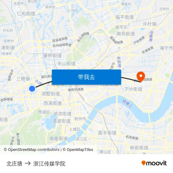 北庄塘 to 浙江传媒学院 map