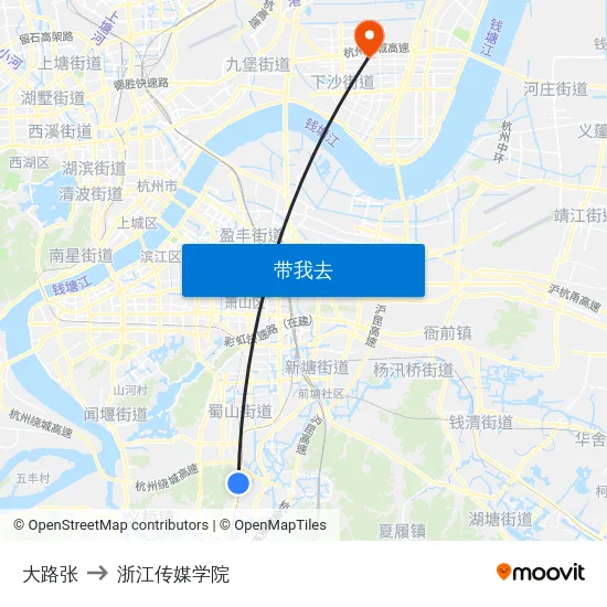 大路张 to 浙江传媒学院 map