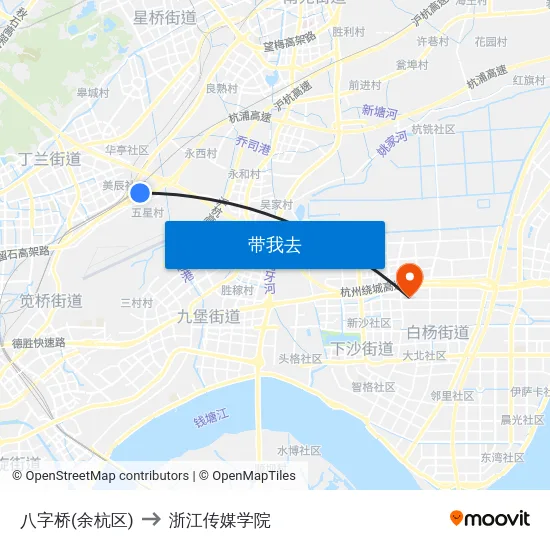 八字桥(余杭区) to 浙江传媒学院 map