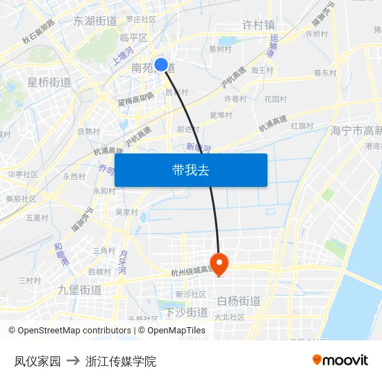 凤仪家园 to 浙江传媒学院 map