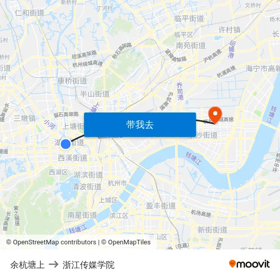 余杭塘上 to 浙江传媒学院 map