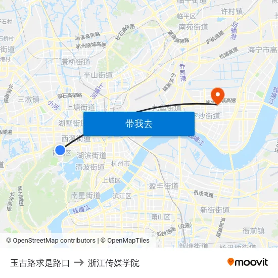 玉古路求是路口 to 浙江传媒学院 map