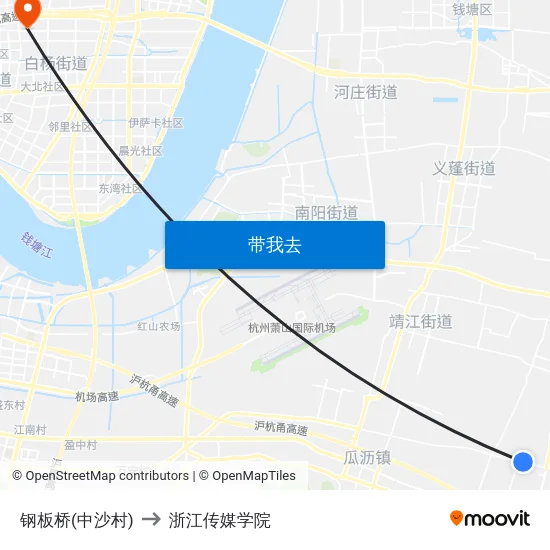 钢板桥(中沙村) to 浙江传媒学院 map